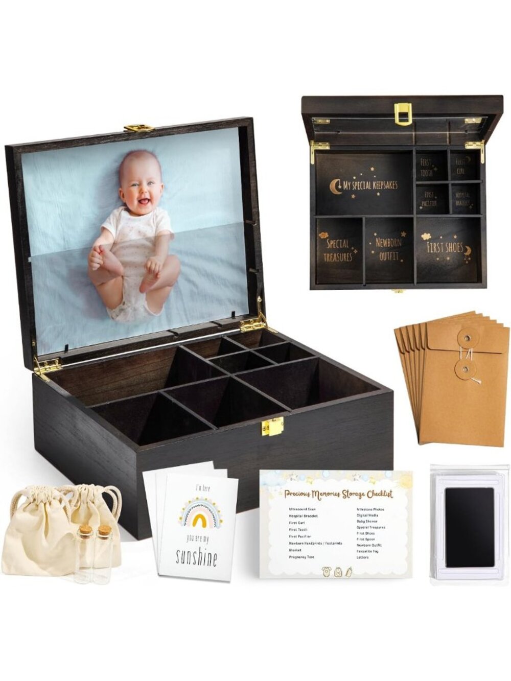 Wooden Baby Keepsake Box with 6 Accessories - Perfect for Memories & Gifts